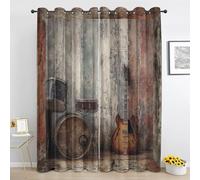 Guitare Musique Rideaux Lot de 2 - Planche Bois Vintage Occultant Rideaux - pour Salon Chambre - Thermique Rideau à Oeillets - L135 x H240 cm Ws811
