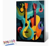 Guitare Peinture Numero Adulte, Abstrait Peinture par Numero avec Cadre, DIY Activité Manuelle Adulte, Paint by Numbers Kits avec Pinceaux et Pigment Acryliques, Decoration Chambre, 50x70cm Q-4706