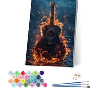 Guitare Peinture Numero Adulte avec Cadre, Peinture Numero Adulte Flamme sur Toile, DIY Loisirs Créatifs Adultes, Paint by Numbers Kit avec Peintures et Pinceaux, Decoration Maison 40x50cm K-5941