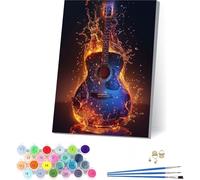 Guitare Peinture Numero Adulte avec Cadre, Peinture Numero Adulte Flamme sur Toile, DIY Loisirs Créatifs Adultes, Paint by Numbers Kit avec Peintures et Pinceaux, Decoration Maison 100x130cm L-8586