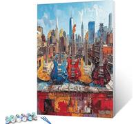 Guitare Peinture Numero Adulte, Peinture par Numero Adulte Ville sur Toile, DIY Loisirs Créatifs, Canevas Kit Complet avec Acrylique et Pinceaux, Tableau Decoration Murale, Cadeau Femme 60x70cm D-2800