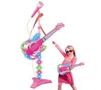 Guitare pour Et Jeu De Microphone - Guitare Jouet Électrique, Effets De Lumière Colorés | Musical Learning Playset avec Un Support De Ajusté, Une Expérience Musicale Amusante pour Les GA