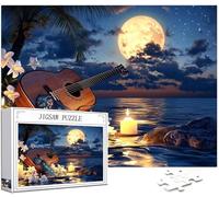 Guitare Puzzle 1314 Pièces Adultes, Grand Bois Puzzle Plage Motif Désign, 75x50cm Jigsaw Bricolage Artisanat 14 Ans Activité Familiale Emballage Cadeau pour Decoration Murale Maison Chambre, Model290