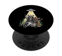 Guitare Raton Laveur et Bigfoot Under Alien UFO Beam Rock on PopSockets PopGrip Adhésif