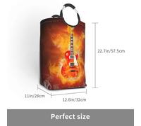 Guitare rock en feu,Panier à linge pliable, grand bac de rangement résistant avec poignées, 50 L
