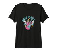 Guitare Rock N' Roll avec Ailes et éclairs T-Shirt Haut de Gamme