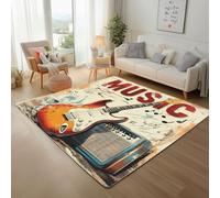 Guitare Stéréo Vintage Tapis Antidérapant 150x210cm Carpet Salon Lavable en Machine Musique Shabby Chic Tapis D'entrée Doux Moquette Chambre Poil Ras Moquette Entree Interieur, Paillasson Extérieur
