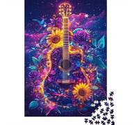 Guitare Tournesol Puzzle 1000 Pièces Papier pour Adultes Fleurs Nocturnes Jeu de Puzzle 1000 Pièces Détente Maison Cadeau 52x38cm/1000pcs