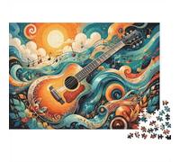 Guitare Vagues Soleil 1000pcs Mini Puzzle pour Adultes Difficile | 52x38cm Carton Décor Salon Structure Durable Cadeau Anniversaire Relaxation