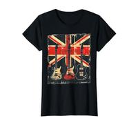 Guitare Vintage British Jack Union Jack Guitariste Rock T-Shirt Graphique avec Valeur, Femme, Noir, M