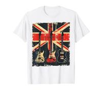 Guitare Vintage British Jack Union Jack Guitariste Rock T-Shirt Graphique avec Valeur, Homme, Blanc, M