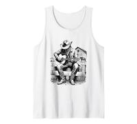 Guitare Western Cowboy Noir Blanc Vintage Line Art Design Débardeur
