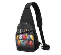 Guitares - Sac de poitrine imperméable imprimé pour la randonnée et les voyages - Sangle réglable, design léger avec plusieurs poches., Noir , Taille unique