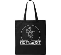 Guitarist Minimalist Line Art Sketch Sac fourre-tout en coton écologique naturel Noir, Noir , Taille unique