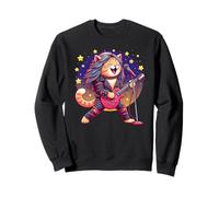 Guitariste Chat 80s Hair Glam Heavy Metal Rock Musicien Sweatshirt