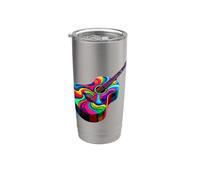 Guitariste De Guitare Acoustique Pop Art Coloré Guitaristes Gobelet isotherme en acier inoxydable double paroi