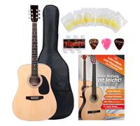 Guitarre Acoustique Dreadnought Naturel Set Housse Accordeur Cordes Plectres
