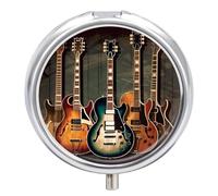 Guitars Art Pilulier rond portable à 3 compartiments Anti-fuite Léger et compact pour le quotidien Pour vitamines suppléments médicaments