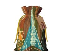 Guitars Art Sacs de Noël imprimés à cordon avec ruban de Noël jaune - Pochettes cadeaux réutilisables en toile de jute avec cordon de serrage, S