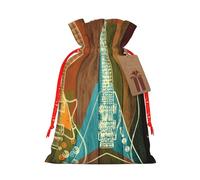 Guitars Art Sacs de Noël imprimés avec cordon de serrage avec ruban de Noël rouge - Pochettes cadeaux réutilisables en toile de jute avec cordon de serrage, S