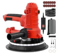 GUIVACI ponceuse murale pour cloison sèche 800 W - 6 vitesses, plateau de ponçage de 180 mm avec couronne de brosse, aspiration de poussière, 12 feuilles abrasives, pour murs et plafonds（rot）