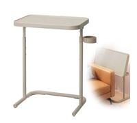 GUIXAN Table d'appoint en métal, Hauteur réglable, Plateau réversible, Table d'appoint avec Porte-gobelet, Table pour Ordinateur Portable pour lit, canapé, Beige, 46 × 35 × (60-70) cm