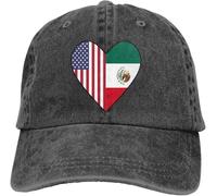 GUIZAZYY Half Flag of Mexico Half USA Flag Love Heart Cute Adjustable Cap for Men Women 100% Cotton Black