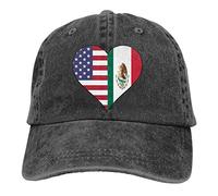 GUIZAZYY Half Mexico Flag Half USA Flag Love Heart Cute Adjustable Cap Hat for Men Or Women 100% Cotton Black