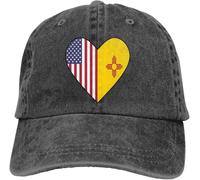 GUIZAZYY Half New Mexico Flag Half USA Flag Love Heart Cute Adjustable Cap Hat for Men Or Women 100% Cotton Black