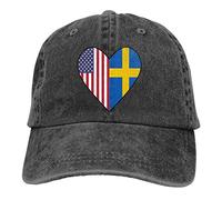 GUIZAZYY Half Swedish Flag Half USA Flag Love Heart Cute Adjustable Baseball Cap for Men Women 100% Cotton Black