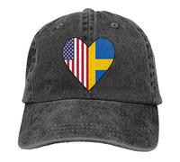 GUIZAZYY Half Swedish Flag Half USA Flag Love Heart Cute Adjustable Cap Hat for Men&Women 100% Cotton Black