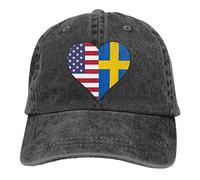 GUIZAZYY Half Swedish Flag Half USA Flag Love Heart Cute Adjustable Hats for Men Women 100% Cotton Black