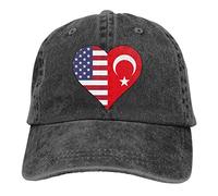 GUIZAZYY Half Turkey Flag Half USA Flag Love Heart Cute Adjustable Baseball Caps for Men&Women 100% Cotton Black