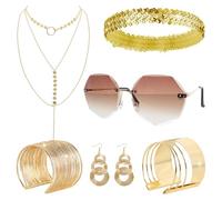GUIZIYAO 7 Pcs Accessoires Disco, Déguisement Disco Des Années 1970, Comprend Lunettes, Un Bandeau, Boucles D'Oreilles À Porter Avec Costumes De Carnaval Et Accessoires Brillants, En Or