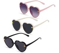 GUIZIYAO Lunettes De Soleil Pour Enfants, Lunettes De Soleil Coeur Avec Décor D'Abeilles, 3-10 Filles Et Garçons, UV400, Idéal Pour Les Fêtes À La Plage Et À La Piscine