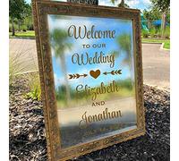 guk Miroir Classique de Bienvenue de Mariage, étiquette personnalisée avec Noms et Dates des Couples, Autocollant Mural de Mariage (16.5 x 20.4 in(42x62cm))