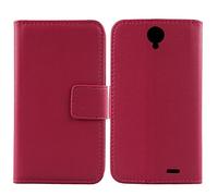 Gukas Design Veritable Cuir Etui pour Archos 55 Helium Ultra 5.5" Housse Coque Premium Case Cover Flip Protecteur Portefeuille Genuine Leather Wallet (Rose)