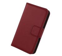 Gukas Design Veritable Cuir Etui pour Logicom 5" 4G LTE Quadcore - L-ITE 502 Housse Coque Premium Case Cover Flip Protecteur Portefeuille Genuine Leather Wallet (Rouge Fonce)