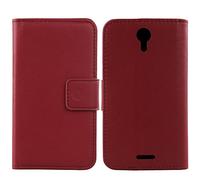 Gukas Design Veritable Cuir Etui pour Wiko Jerry 2 5" Housse Coque Premium Case Cover Flip Protecteur Portefeuille Genuine Leather Wallet (Rouge Fonce)