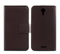 Gukas Design Veritable Cuir Etui pour Wiko Jerry 2 5" Housse Coque Premium Case Cover Flip Protecteur Portefeuille Genuine Leather Wallet (Marron Fonce)