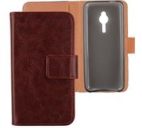 Gukas Housse Coque pour Nokia Lumia 230 2.8" PU Leather Cuir Etui Case Cover Flip Protection Portefeuille Wallet Brun