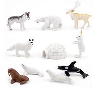 Gukasxi Lot de 10 figurines d'animaux polaires avec igloo pour enfants - Figurines d'animaux arctiques réalistes - Renard arctique - Décoration de gâteau - Cadeau pour anniversaire, fête prénatale,