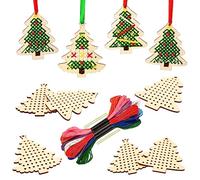 Gukasxi Lot de 10 marque-pages de Noël en bois pour point de croix, arbre de Noël en bois, décoration de sapin de Noël, décorations de Noël à suspendre