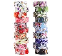 Gukasxi Lot de 20 rouleaux de ruban adhésif Washi - Motif fleurs - Ruban décoratif pour scrapbooking, emballage cadeau