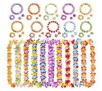 Gukasxi Lot de 40 bandeaux hawaïens Leis Luau - Fournitures de fête - Collier Lei - Couronne de fleurs en soie - Bracelets pour Luau danse tropicale l'été, plage, vacances, anniversaire, mariage