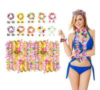 Gukasxi Lot de 40 guirlandes hawaïennes de Leis avec collier, bandeaux et bracelets pour déguisement hawaïen, fête sur la plage, fête sur la plage, Luau, Aloha, piscine, décorations de fête
