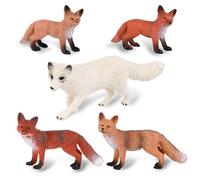 Gukasxi Lot de 5 figurines de renard - Modèle d'action réaliste - Motif renard miniature - Jouet de décoration de bureau - Décorations de cupcake d'anniversaire pour enfants - Jouets éducatifs