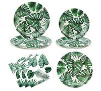Gukasxi Lot de 60 assiettes en carton pour fête d'été hawaïenne et feuilles de palmier tropicales - Pour fête prénatale, d'anniversaire, jungle, safari