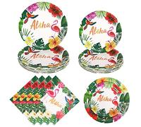 Gukasxi Lot de 72 pièces de vaisselle hawaïenne Aloha pour 24 invités - Assiettes à dessert et serviettes - Luau Tropical Tiki Summer Pool - Vert 1