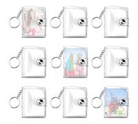 Gukasxi Lot de 9 mini porte-clés pour album photo de 5,1 cm, 20 poches, album photo transparent, porte-clés avec anneau fendu pour cartes, cartes d'imitation, photo d'identité (transparent)